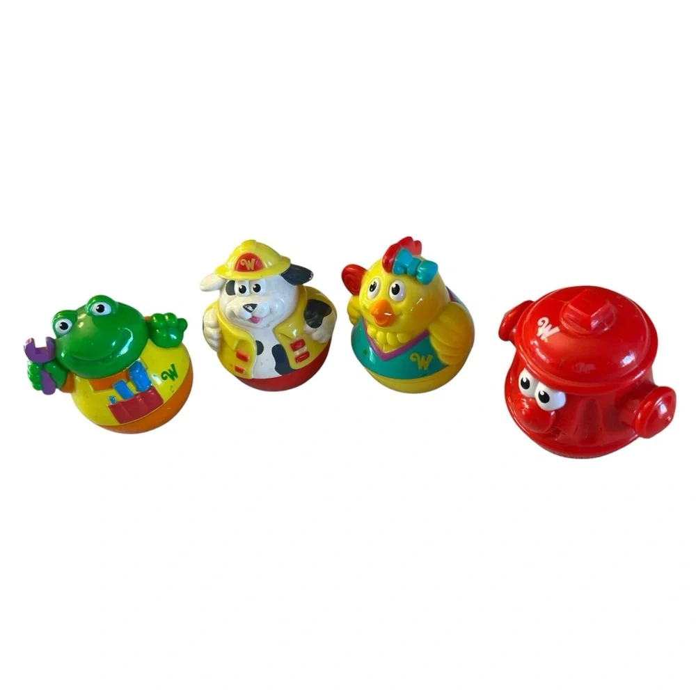 Colorful Vintage Weebles Set of Four Fire Hydrant - Fire Dog - Frog and Chicken